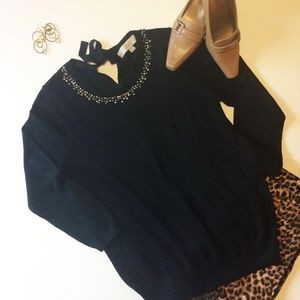 LOFT Studded Scoop Neck Sweater | Black | SZ: SP